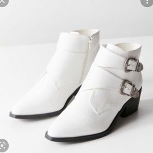 Urban Outfitters White Talia Boots with buckle